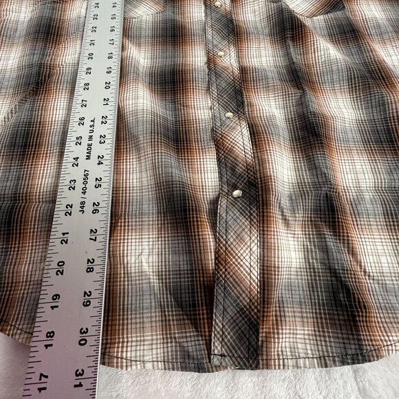 Wrangler Mens Plaid Snap Front Western Shirt 2XL Brown Short Sleeve Easy Care - Picture 6 of 6